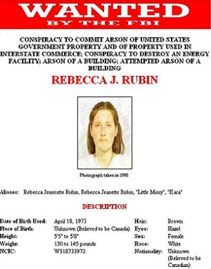 Het opsporingsbericht van de FBI voor Rebecca Rubin, een van de activisten van 